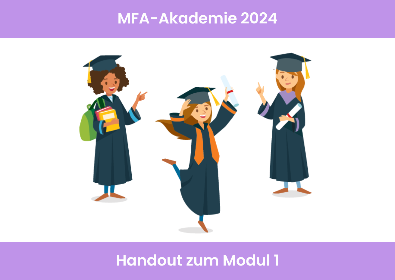 Illustrierte Grafik von drei Akademie-Absolventinnen